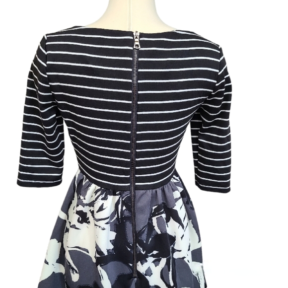 Mixed Pattern Scuba Dress in Stripes and Floral Print Size 6P - Picture 9 of 11